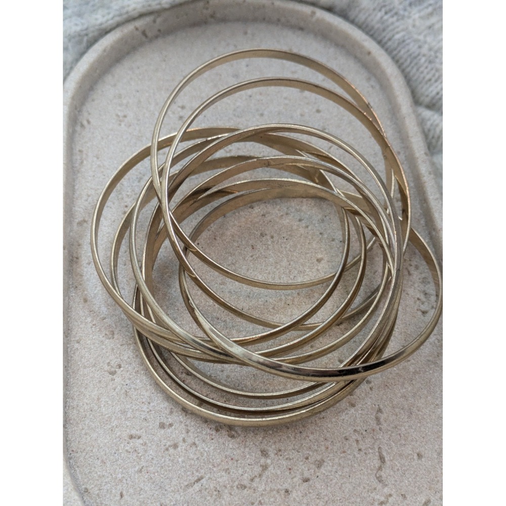 Gold Tone Stacking Bangle Bracelets Interlocked Thin Stacked Nesting Classic